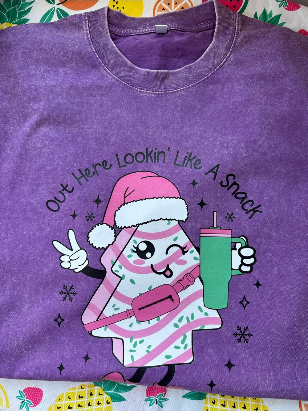 New XXXL Stonewashed Purple Graphic Tee "Out Here Lookin' Like A Snack"